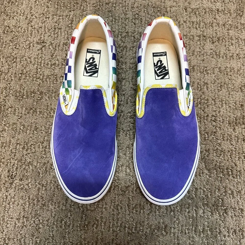 Vans - Purple Suede and Multi-Colored Checkerboard Slip On - Men's Size 11 - Picture 2 of 11